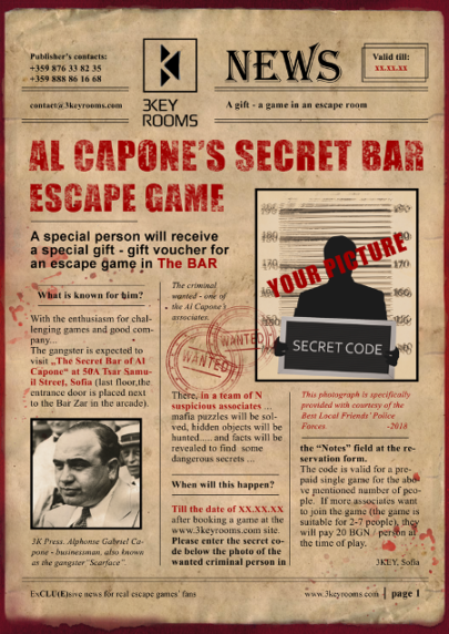 game voucher for al capone's secret bar escape game